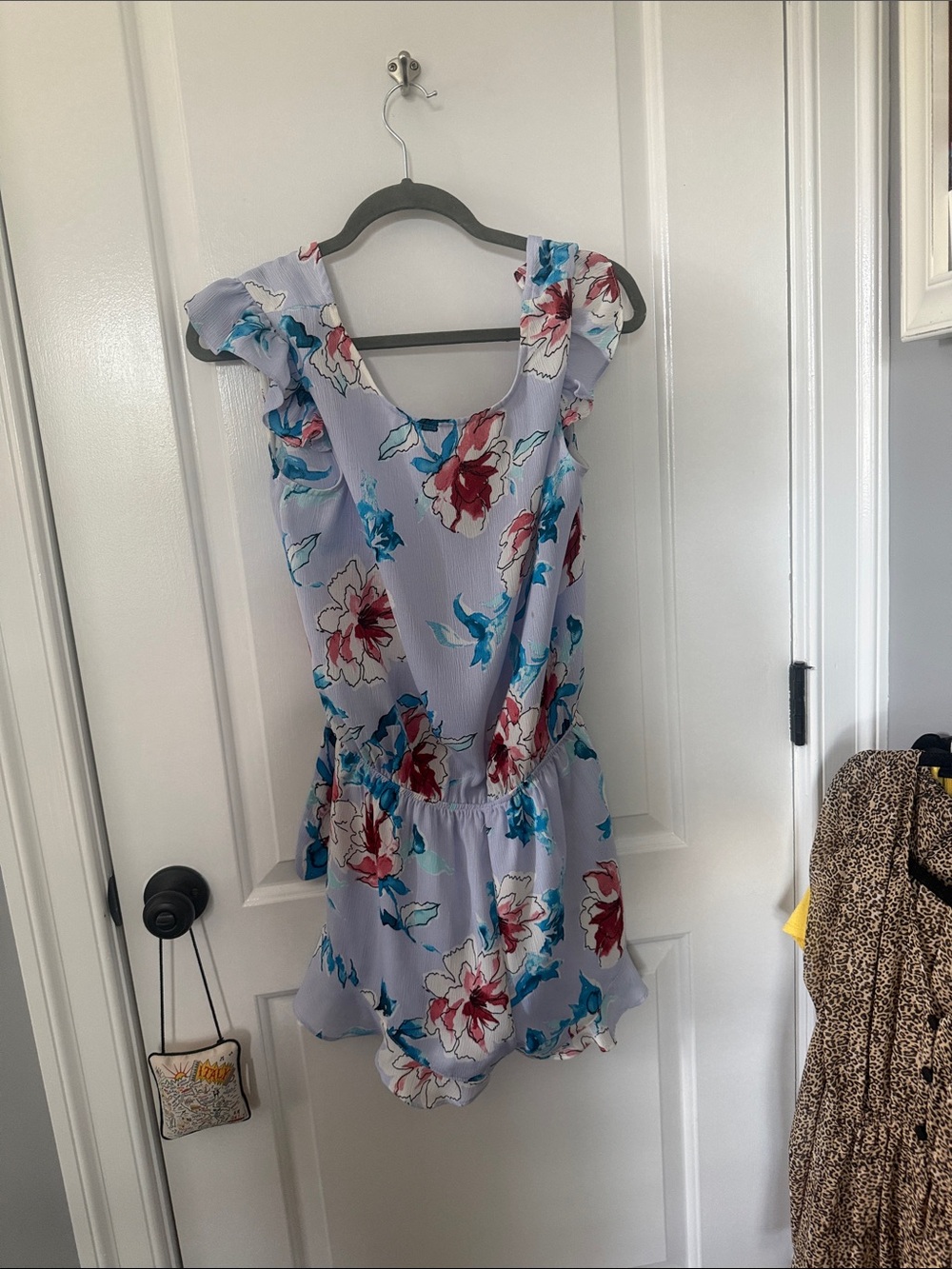 Aqua Lavender Floral Ruffle Romper
